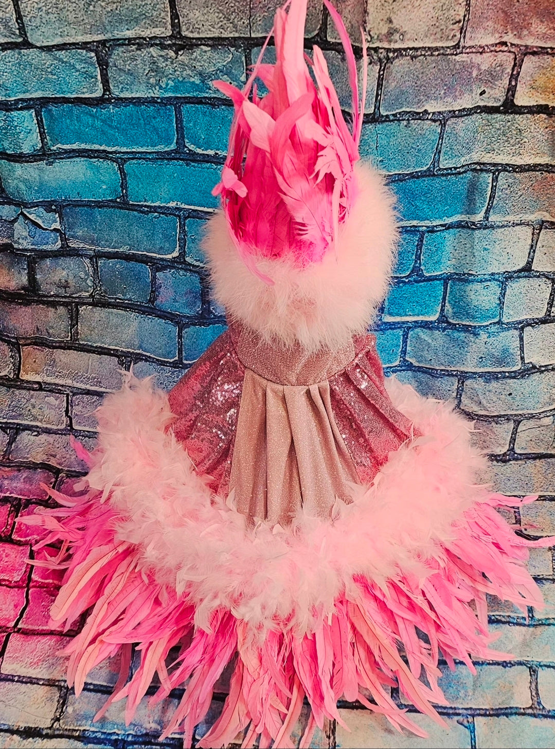 Couture feather sequin pet dress, Gala Pet Costume, Pink feather pet dress