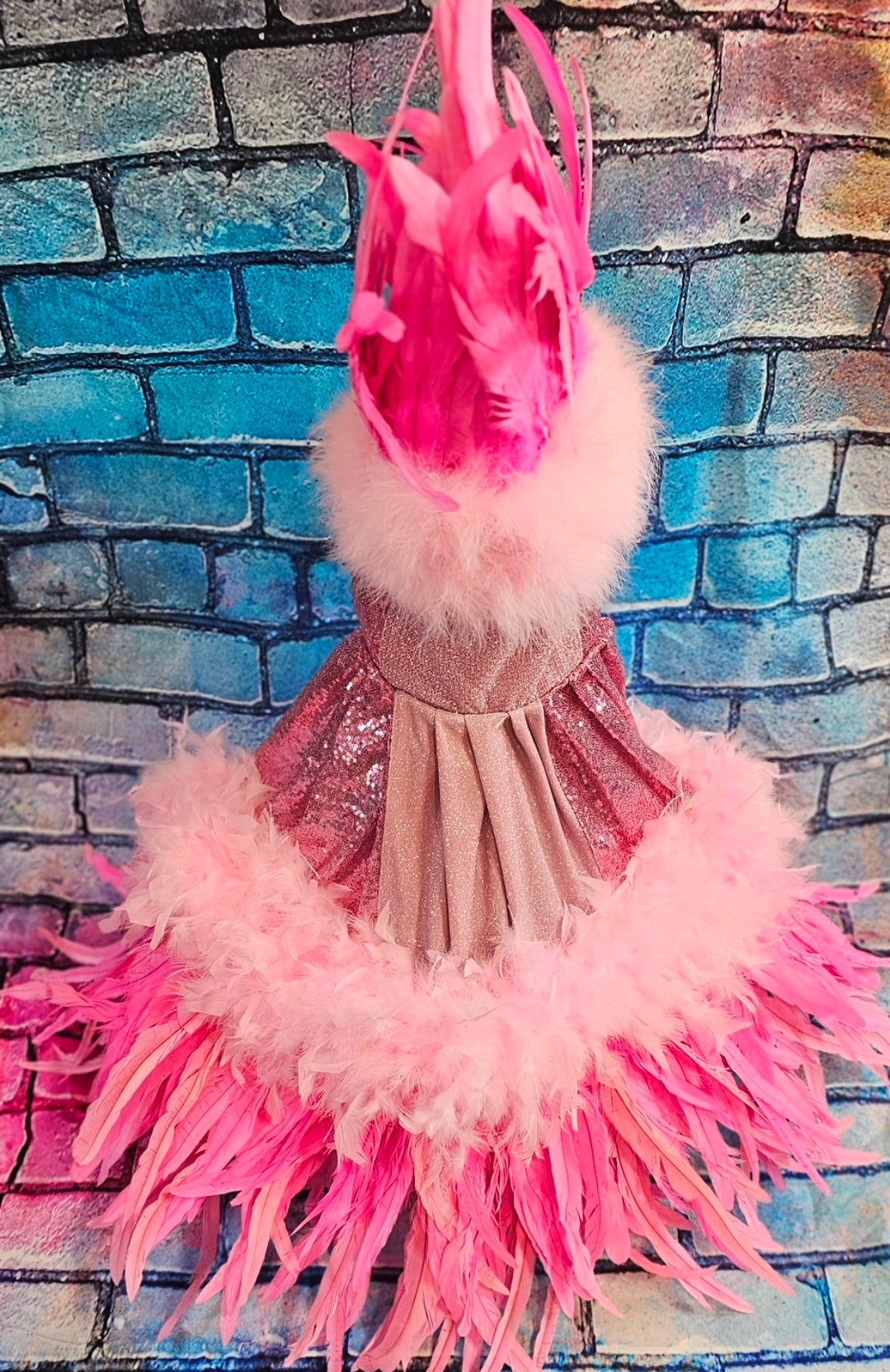 Couture feather sequin pet dress, Gala Pet Costume, Pink feather pet dress