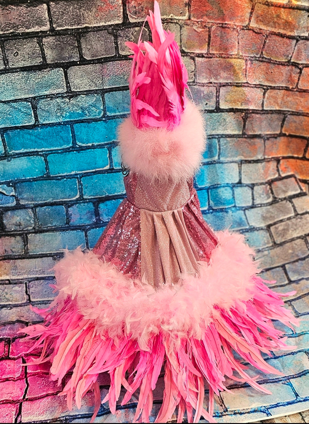 Couture feather sequin pet dress, Gala Pet Costume, Pink feather pet dress