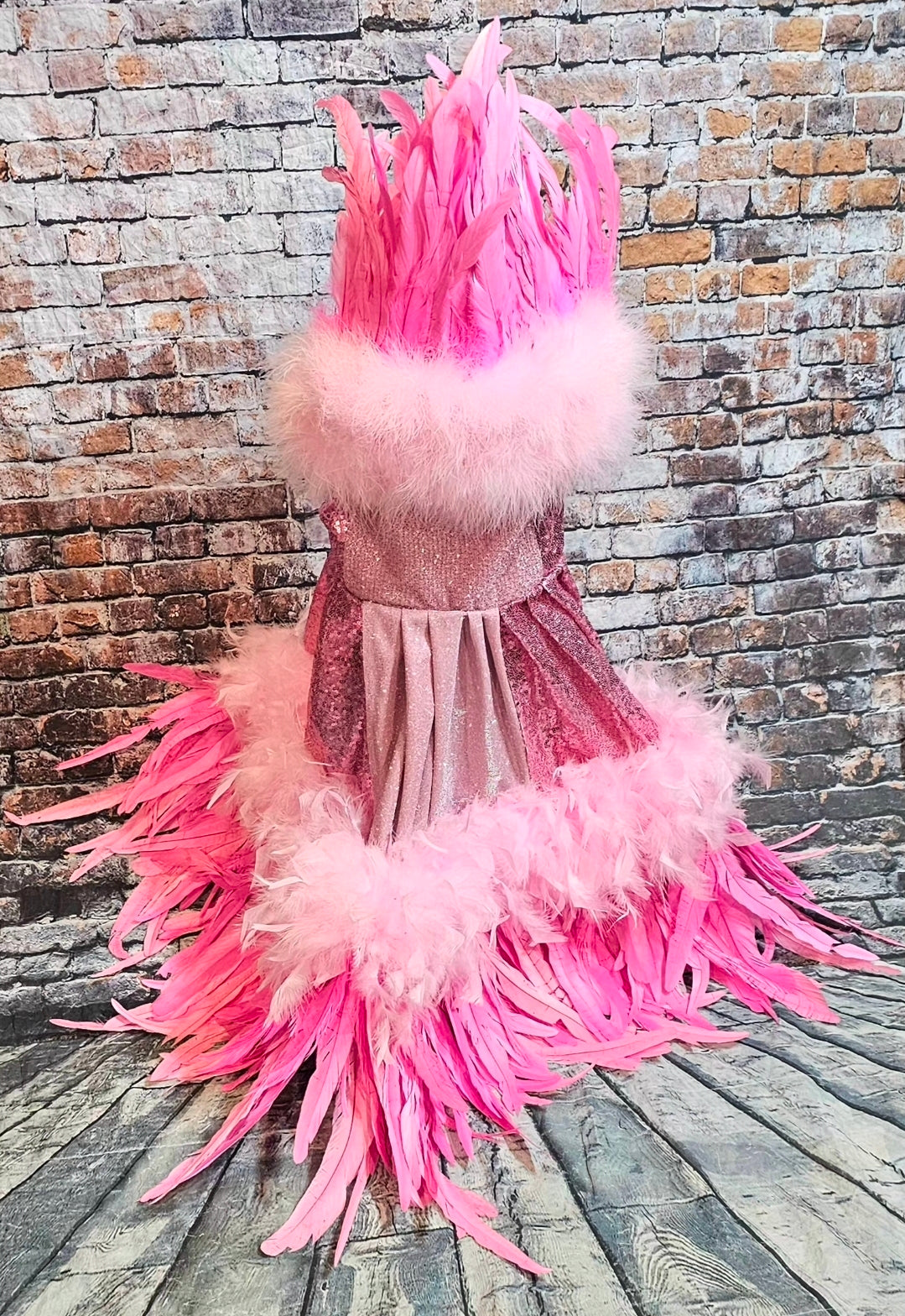 Couture feather sequin pet dress, Gala Pet Costume, Pink feather pet dress
