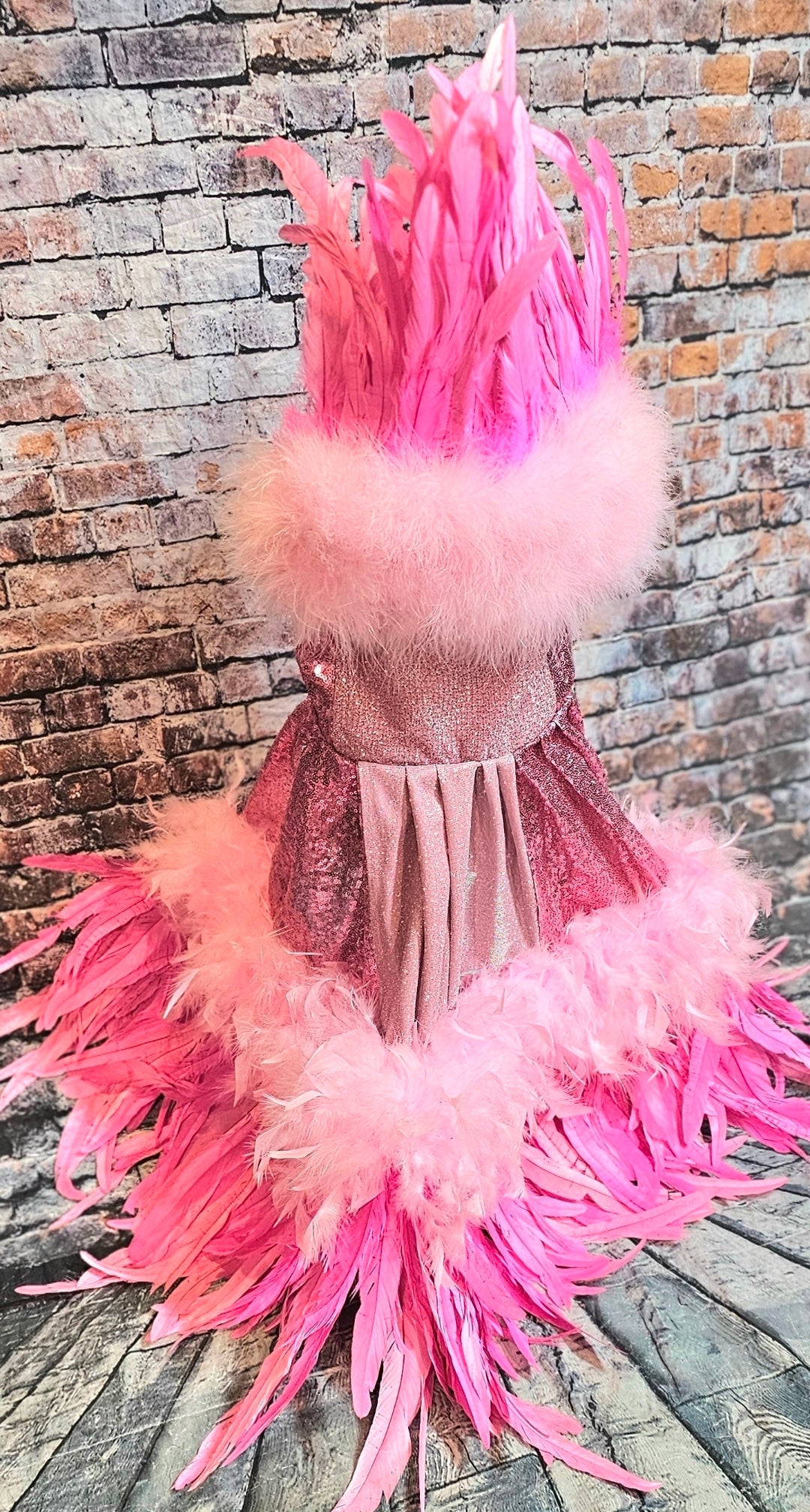 Couture feather sequin pet dress, Gala Pet Costume, Pink feather pet dress