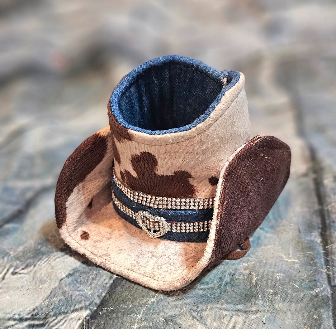 Blue Jean bling western pet dress, rhinestone cowgirl pet costume, cow print blue jean dog dress