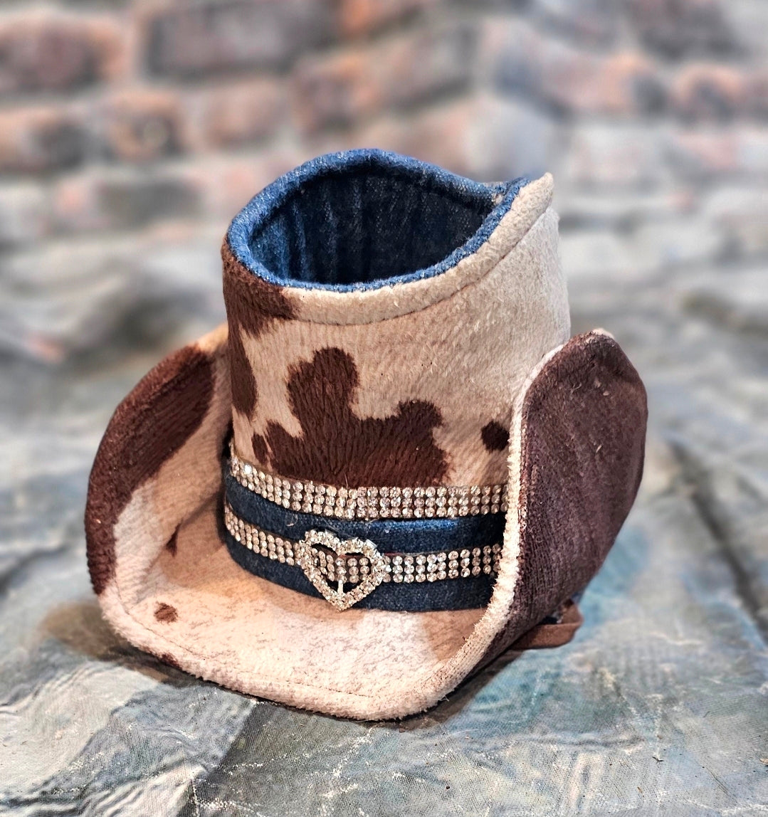 Blue Jean bling western pet dress, rhinestone cowgirl pet costume, cow print blue jean dog dress