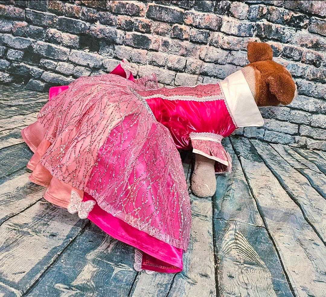 Princess Pet Dress, Princess pink pet dress, glitter pink dog dress