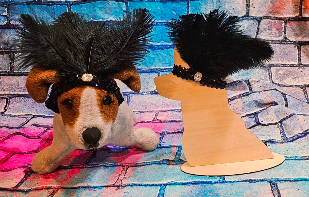 Flapper feather Pet head piece, flapper sequin feather pet head band, flapper pet costume