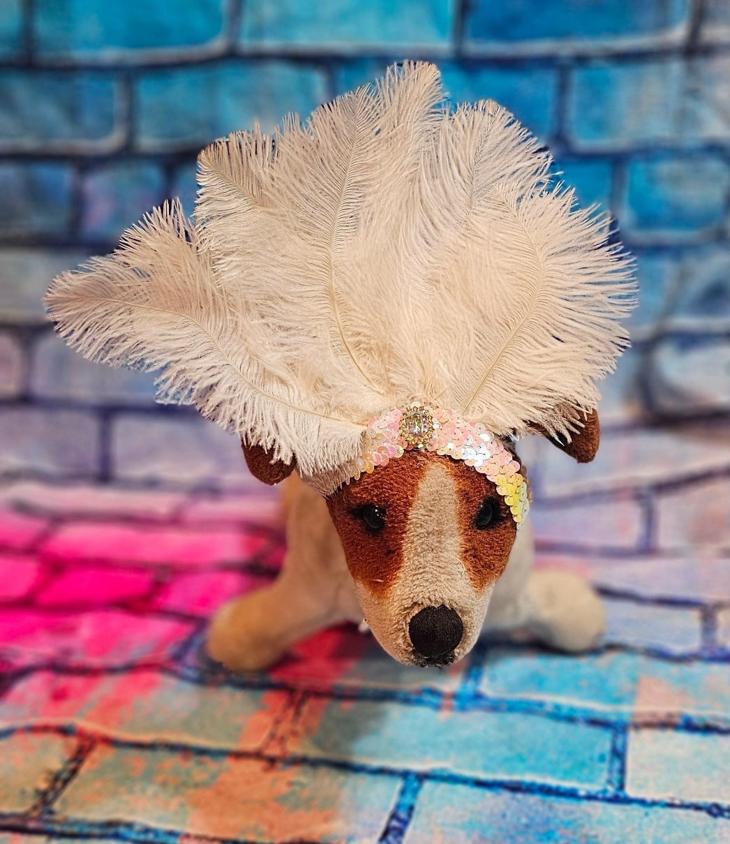 Flapper feather Pet head piece, flapper sequin feather pet head band, flapper pet costume