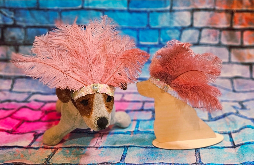 Flapper feather Pet head piece, flapper sequin feather pet head band, flapper pet costume