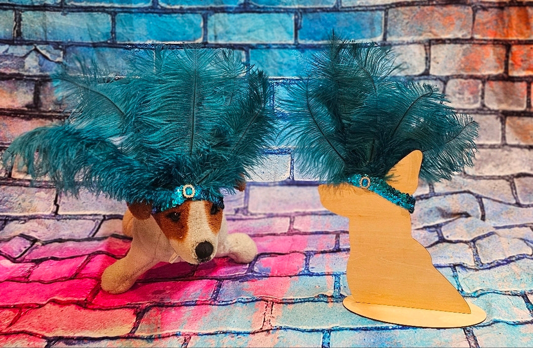 Flapper feather Pet head piece, flapper sequin feather pet head band, flapper pet costume