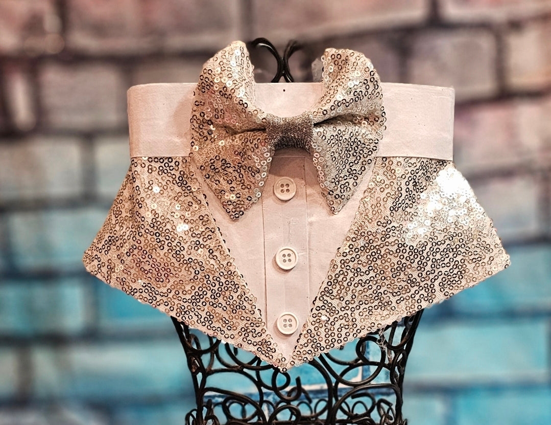 Sequin pet tux bandana, Sequin tux dog bandana, Sequin tux cat bandana