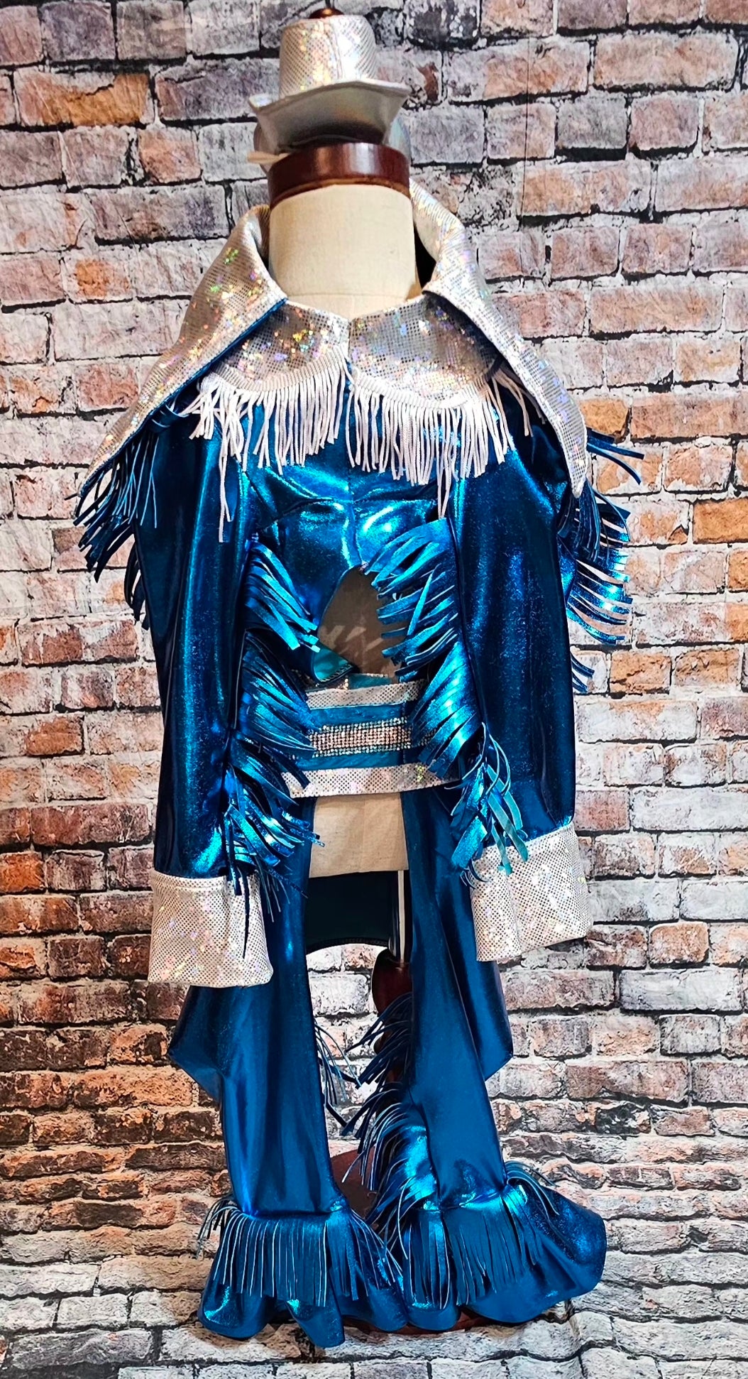 Metallic fringe country western pet body suit costume, fringe rhinestone pet costume, Rhinestone cowboy pet body suit