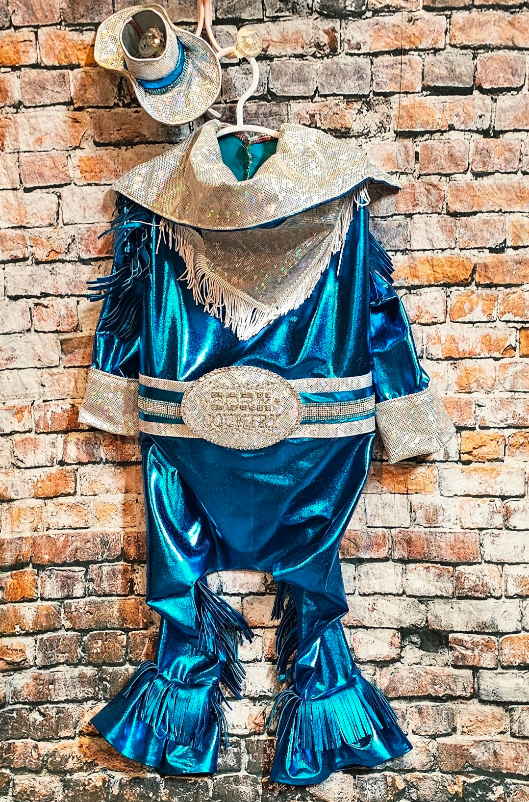 Metallic fringe country western pet body suit costume, fringe rhinestone pet costume, Rhinestone cowboy pet body suit