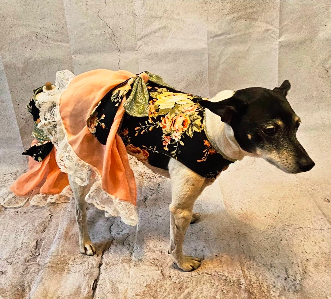 Flower Chiffon pet dress, glitter floral bow dog dress