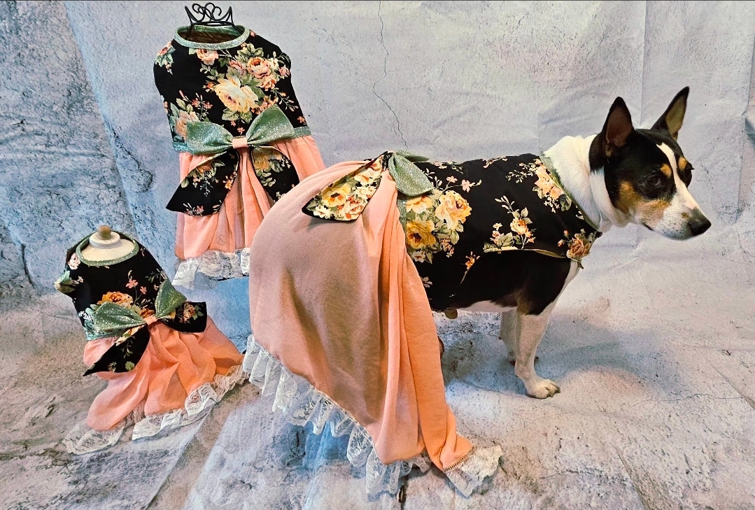 Flower Chiffon pet dress, glitter floral bow dog dress