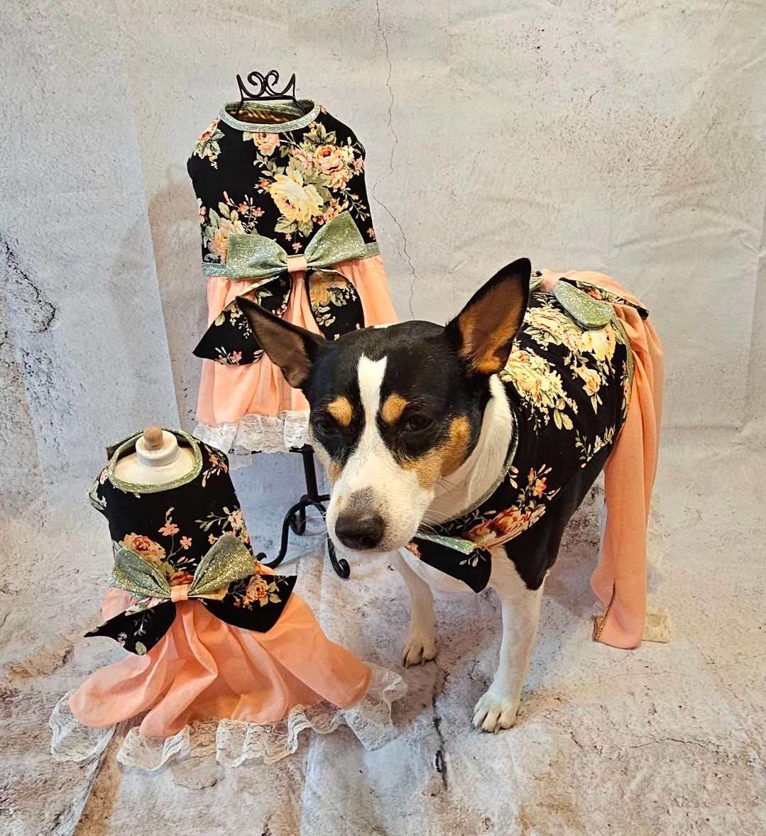 Flower Chiffon pet dress, glitter floral bow dog dress