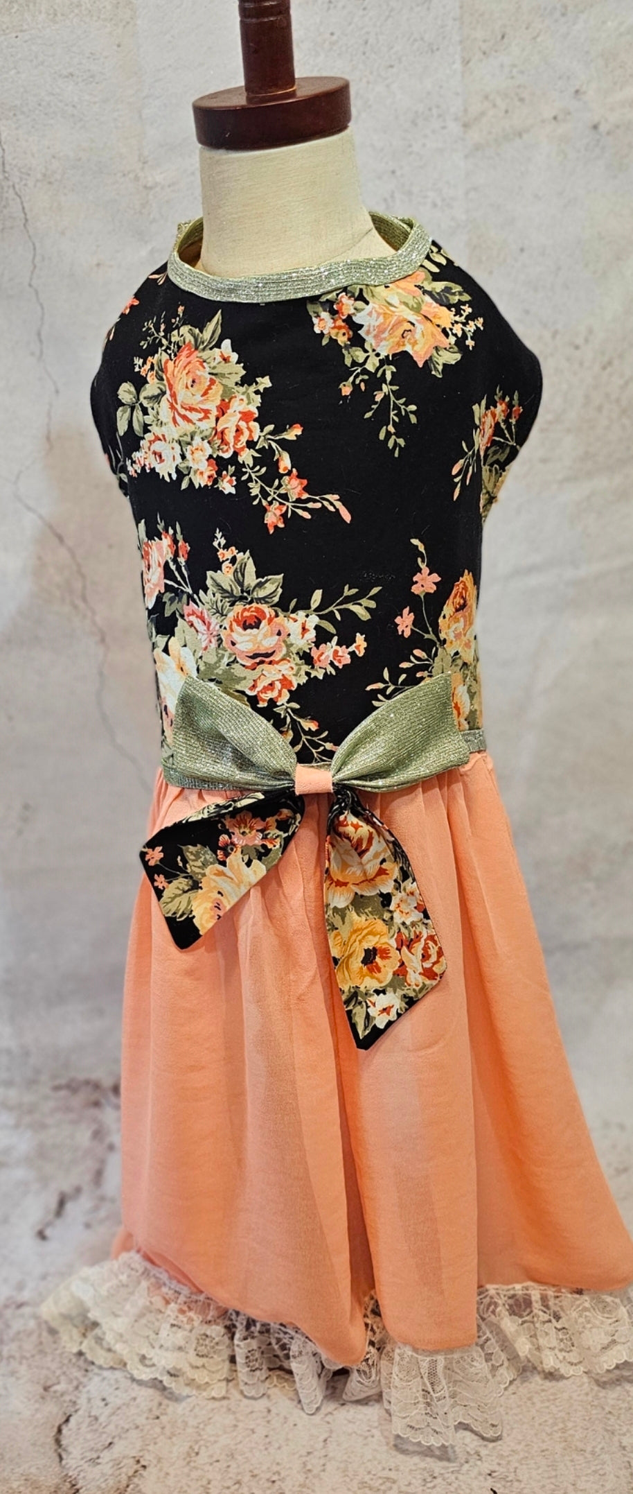 Flower Chiffon pet dress, glitter floral bow dog dress