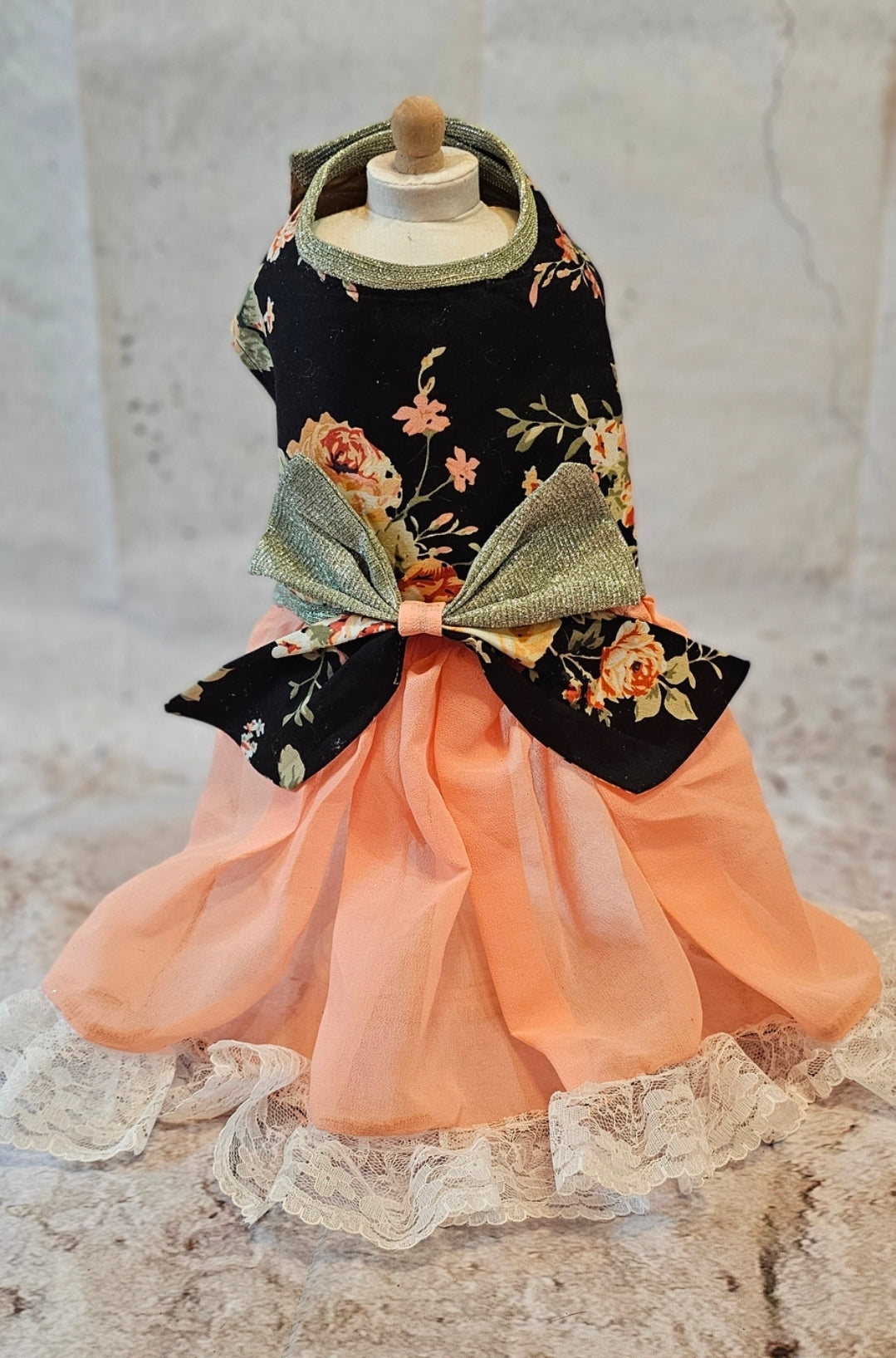 Flower Chiffon pet dress, glitter floral bow dog dress