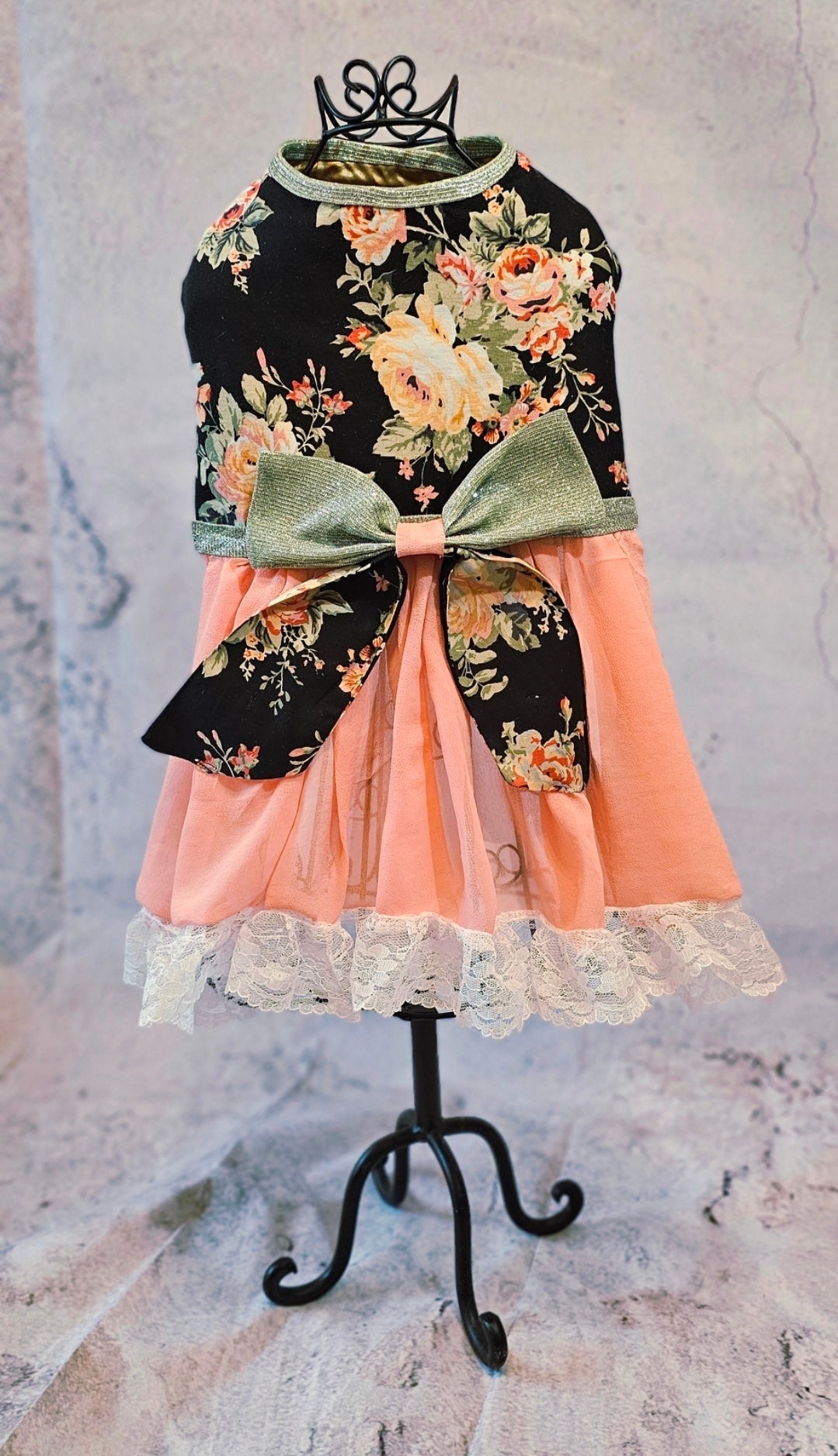 Flower Chiffon pet dress, glitter floral bow dog dress