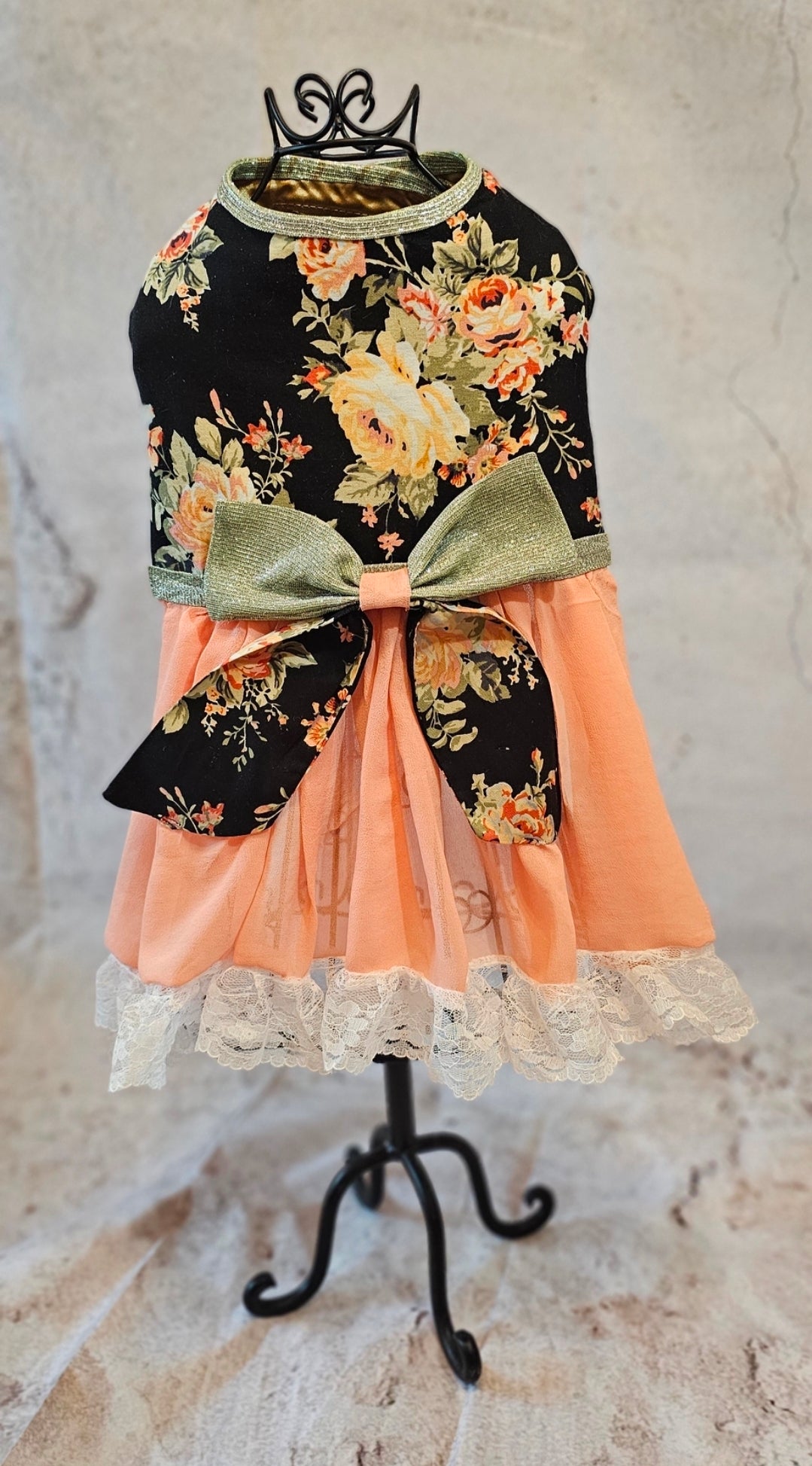 Flower Chiffon pet dress, glitter floral bow dog dress