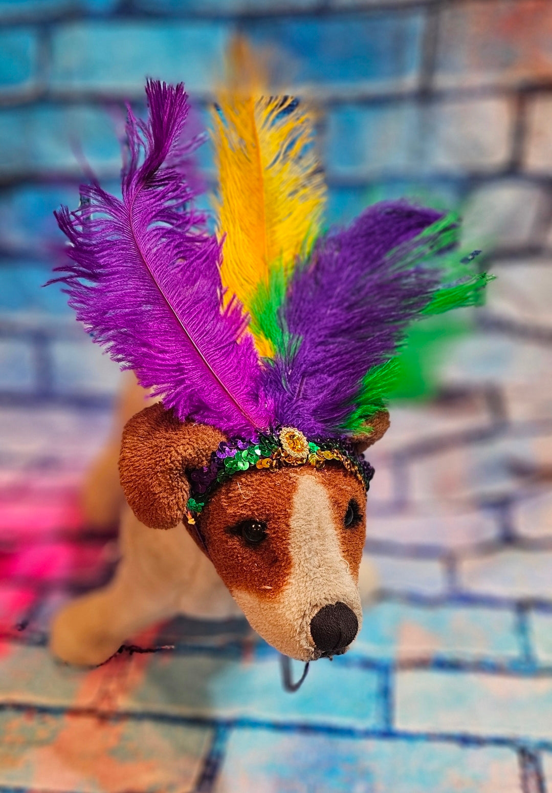 Mardi gras flapper pet headpiece, sequin feather dog headpiece