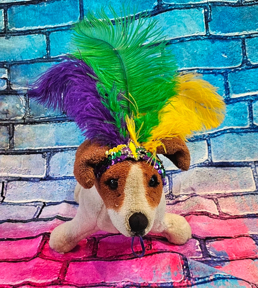 Mardi gras flapper pet headpiece, sequin feather dog headpiece