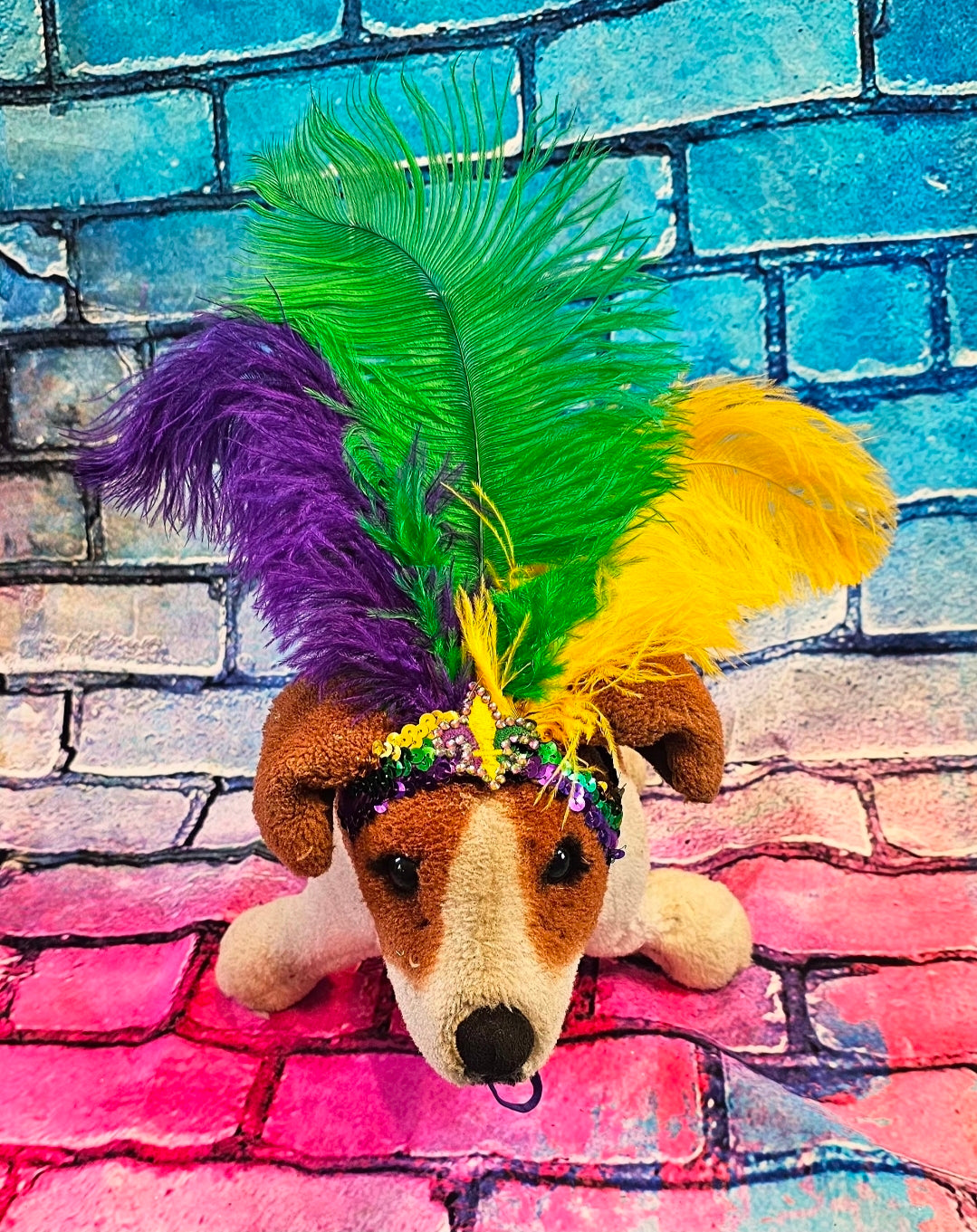 Mardi gras flapper pet headpiece, sequin feather dog headpiece