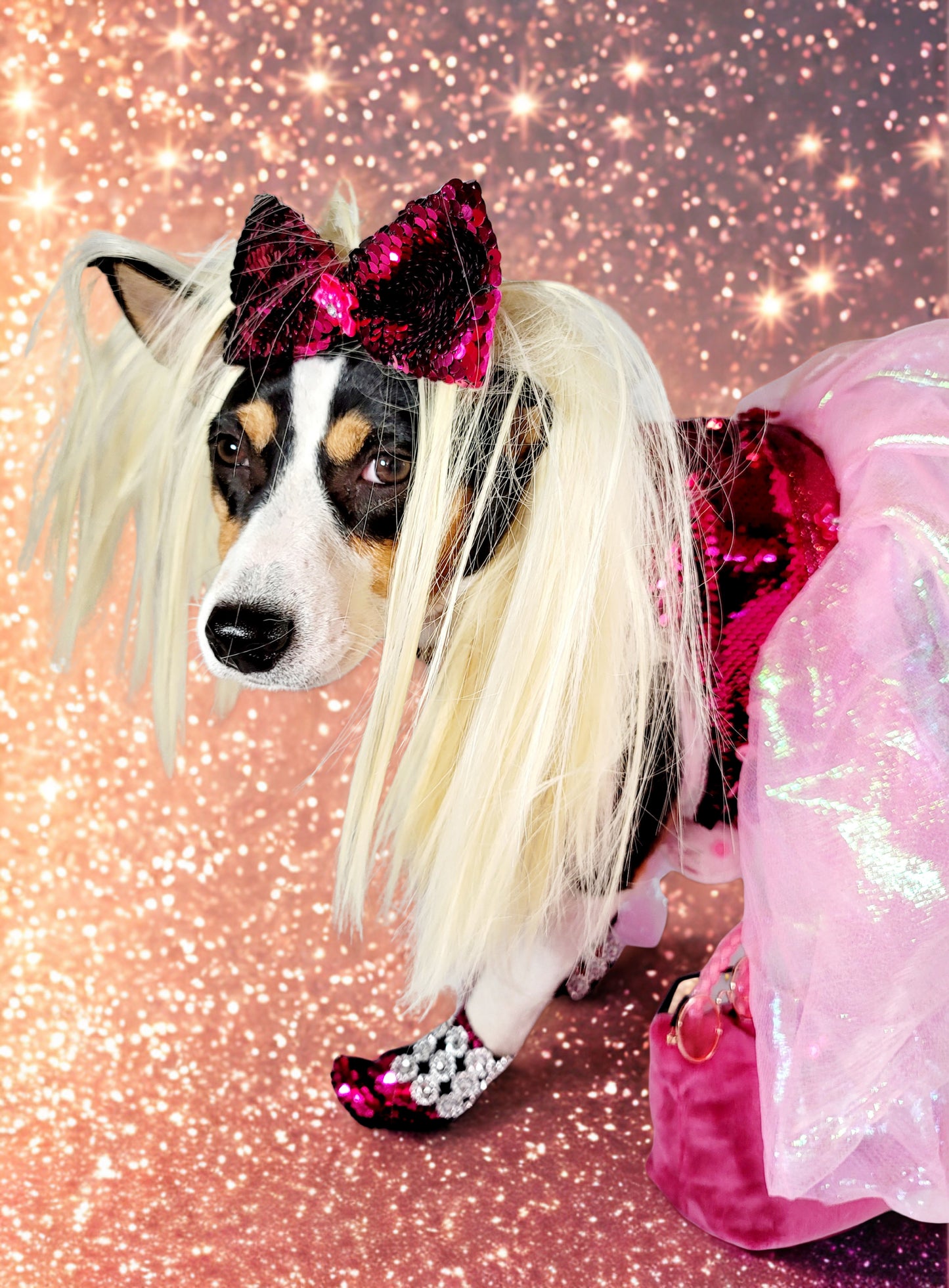 Pet Wigs, dog wigs, cat wigs, wigs for pets, Halloween Pet wigs, blond pet wig, brown pet wig, black pet wig, ponytail pet wig, wigs for dog