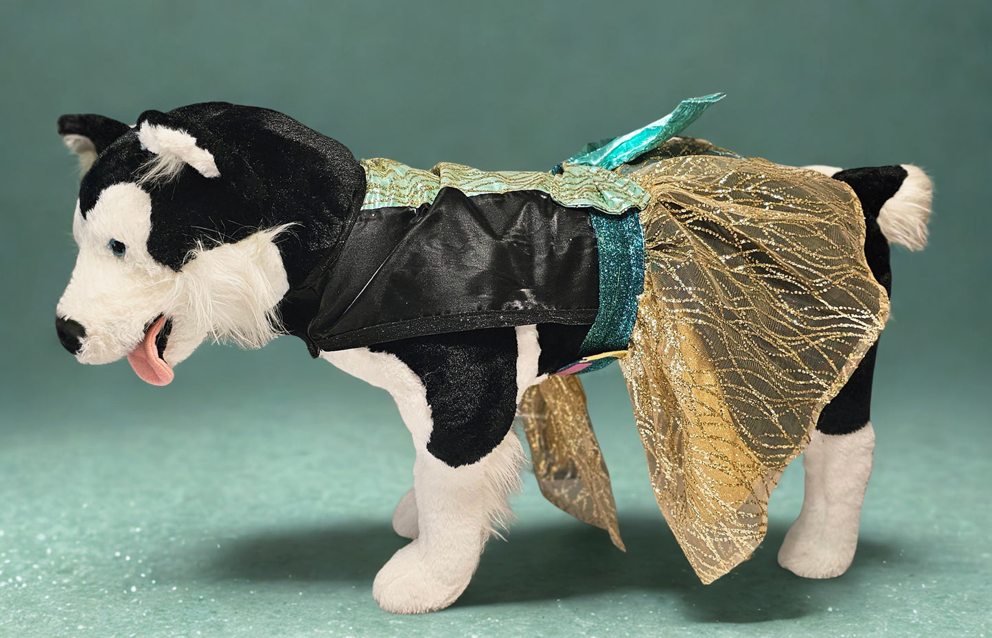 Glitter tulle special occasion pet dress, black, gold, teal pet dress
