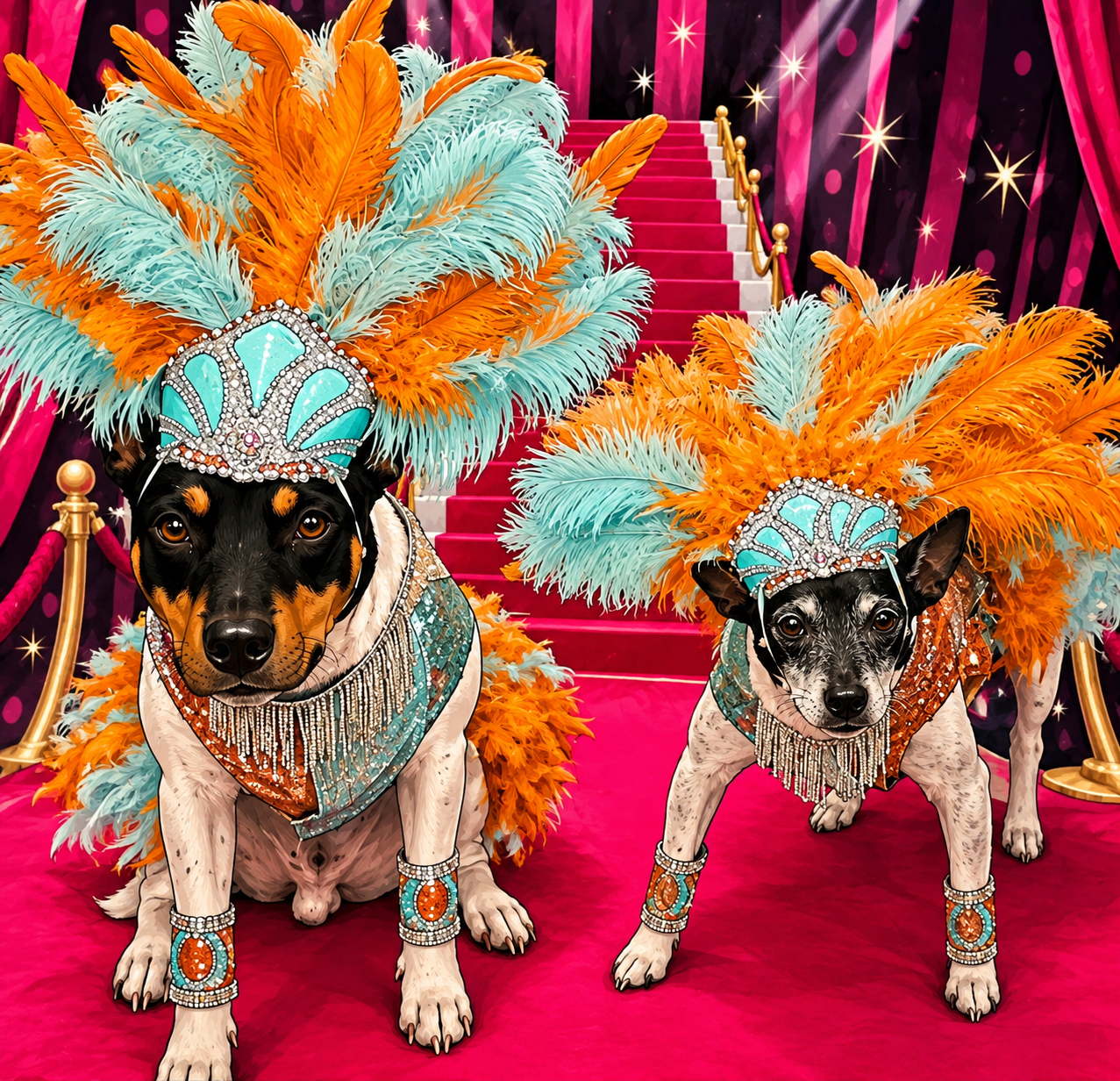 Showgirl pet costume, Life of showpet costume, feather showgirl pet costume