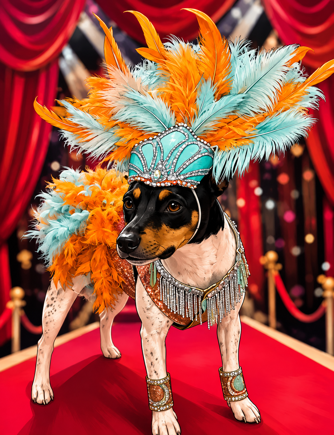 Showgirl pet costume, Life of showpet costume, feather showgirl pet costume