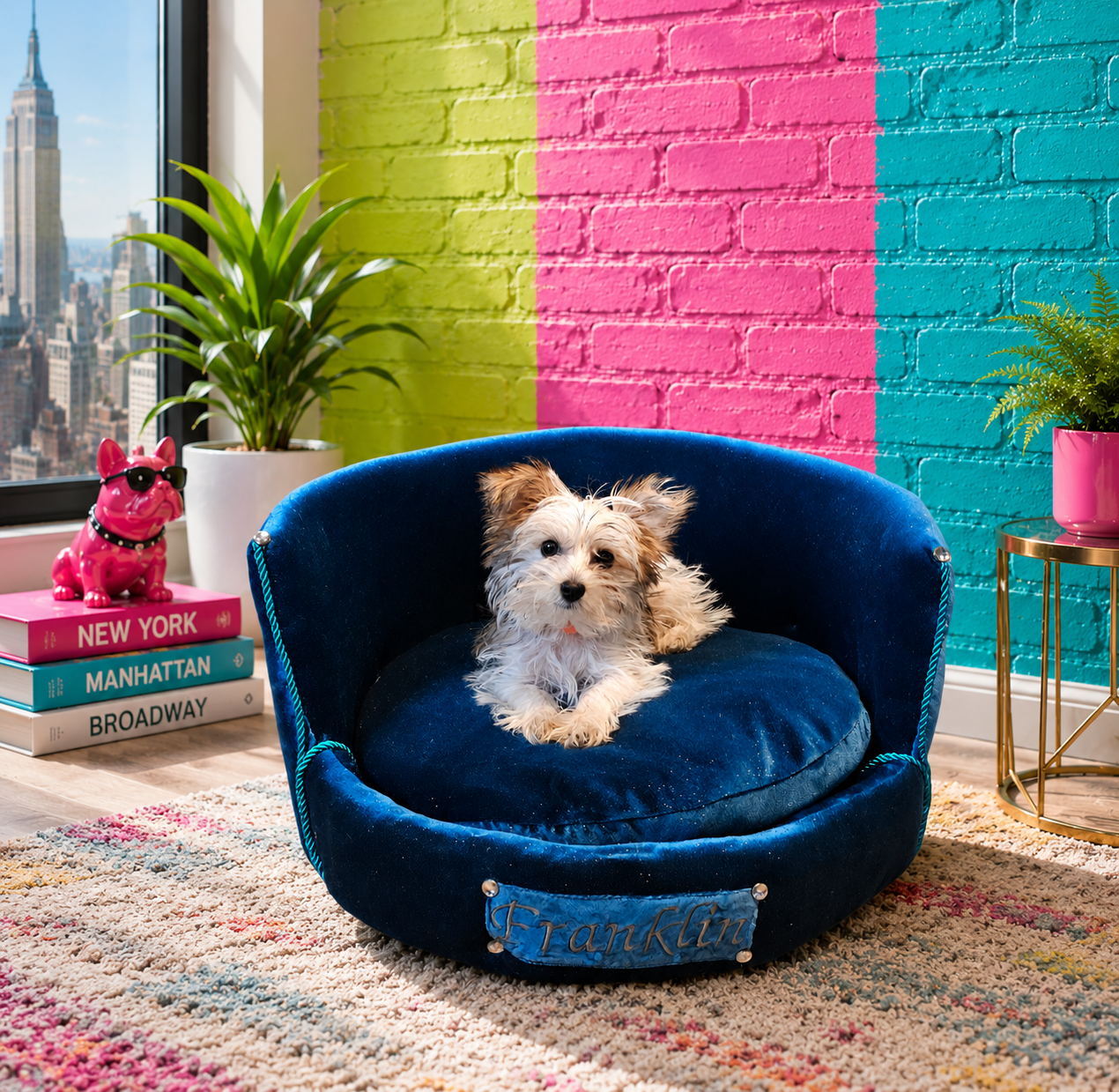 Personalized embroidered glitter round pet bed, custom dog bed