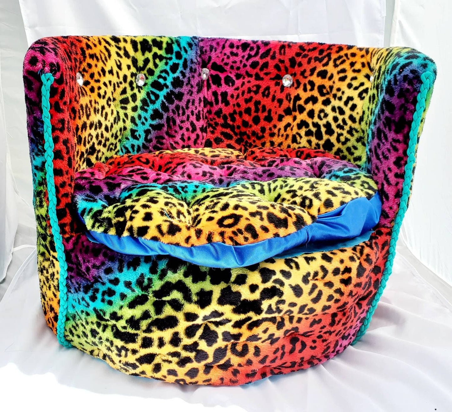 Rainbow Leopard Round Luxury high back kid, cat, pet chair bed, pet furniture, parson Pet Chair, dog furniture, cat furniture