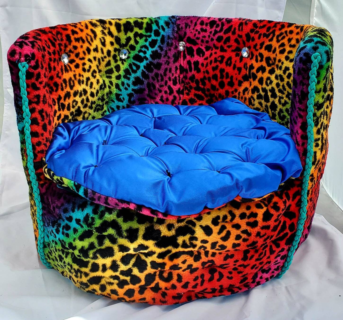 Rainbow Leopard Round Luxury high back kid, cat, pet chair bed, pet furniture, parson Pet Chair, dog furniture, cat furniture