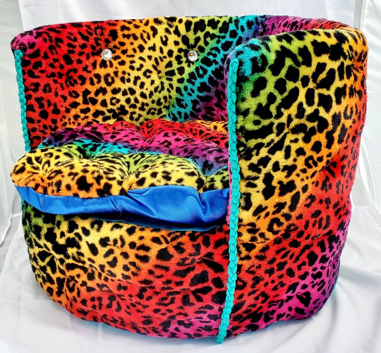 Rainbow Leopard Round Luxury high back kid, cat, pet chair bed, pet furniture, parson Pet Chair, dog furniture, cat furniture
