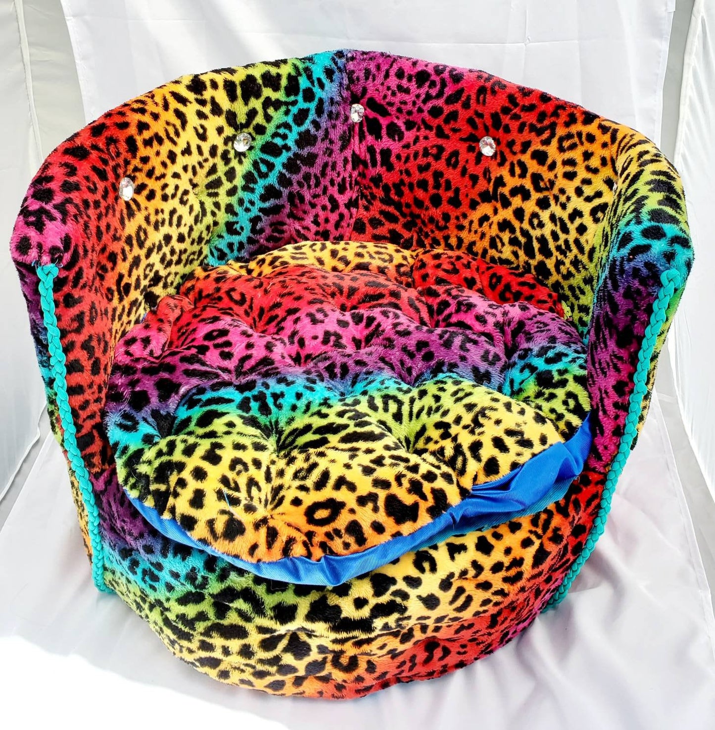 Rainbow Leopard Round Luxury high back kid, cat, pet chair bed, pet furniture, parson Pet Chair, dog furniture, cat furniture