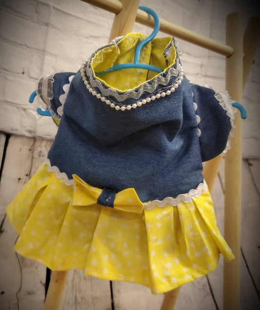 Blue Jean Pet dress, blue jean dog dress, blue jean cat dress, pet dress, pet dresses, dog dresses, cat dresses, polka Dot pet dress