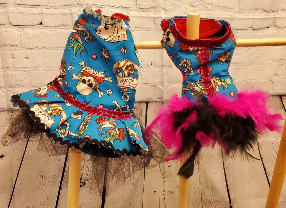 Tattoo print pet harness, Tattoo print pet dress jacket, feather harness jacket, pet harness, cat harness, dog harness, dog dress, pet dress