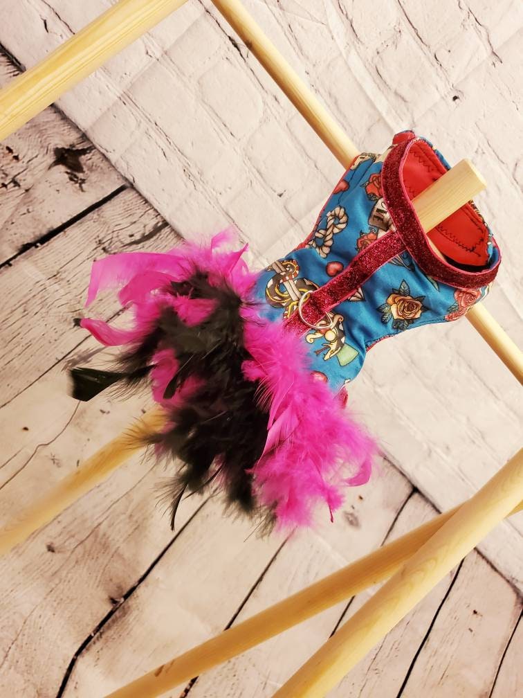 Tattoo print pet harness, Tattoo print pet dress jacket, feather harness jacket, pet harness, cat harness, dog harness, dog dress, pet dress