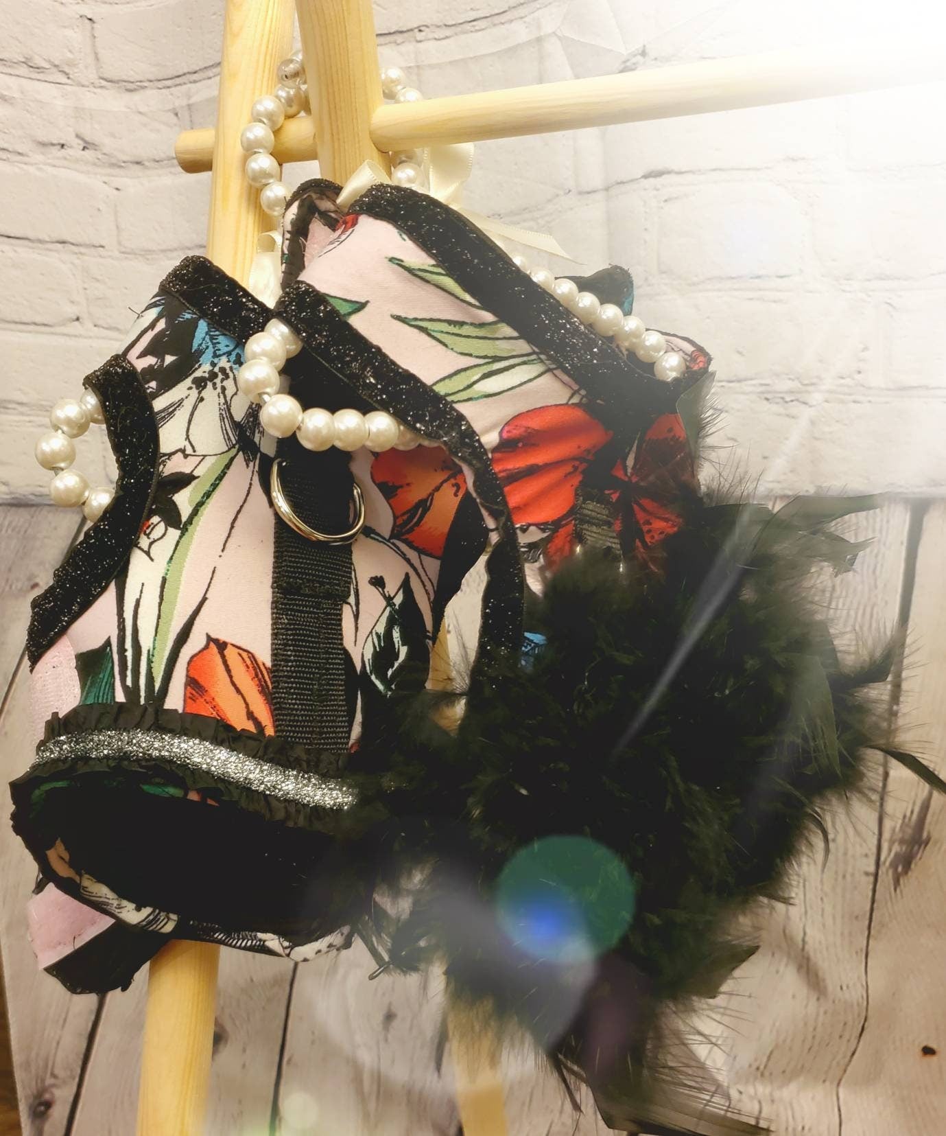 Flower Pet Harness, feather pet harness, flower feather pet jacket harness, flower dress harness, pet harness, pet dresses, dog harness