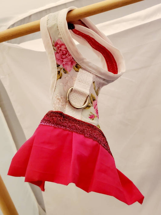 Dress pet harness, dress dog harness, dress cat harness, flower pink harness, fushia dress harness, pink pet dress, flower Pet dress,
