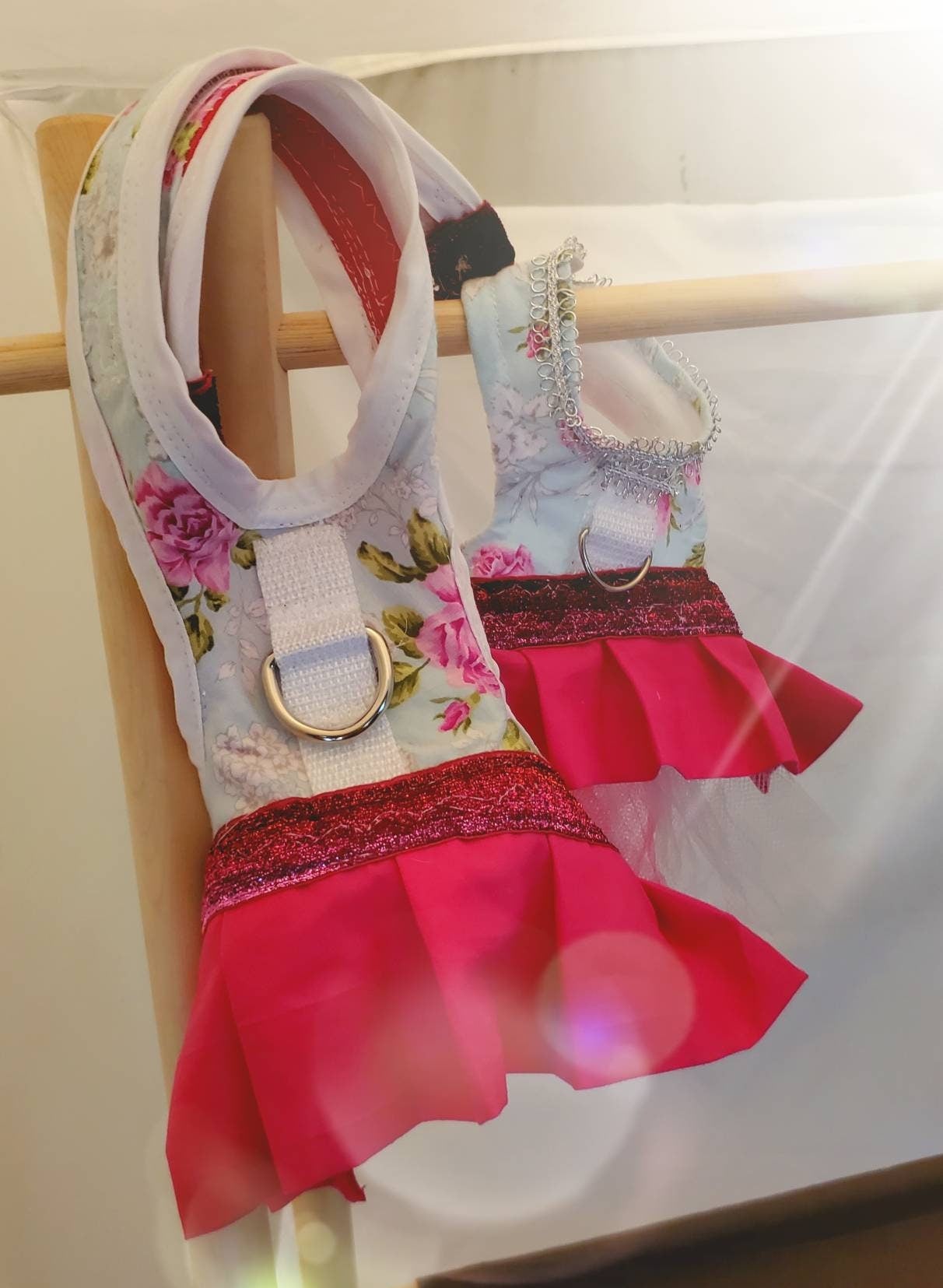 Dress pet harness, dress dog harness, dress cat harness, flower pink harness, fushia dress harness, pink pet dress, flower Pet dress,