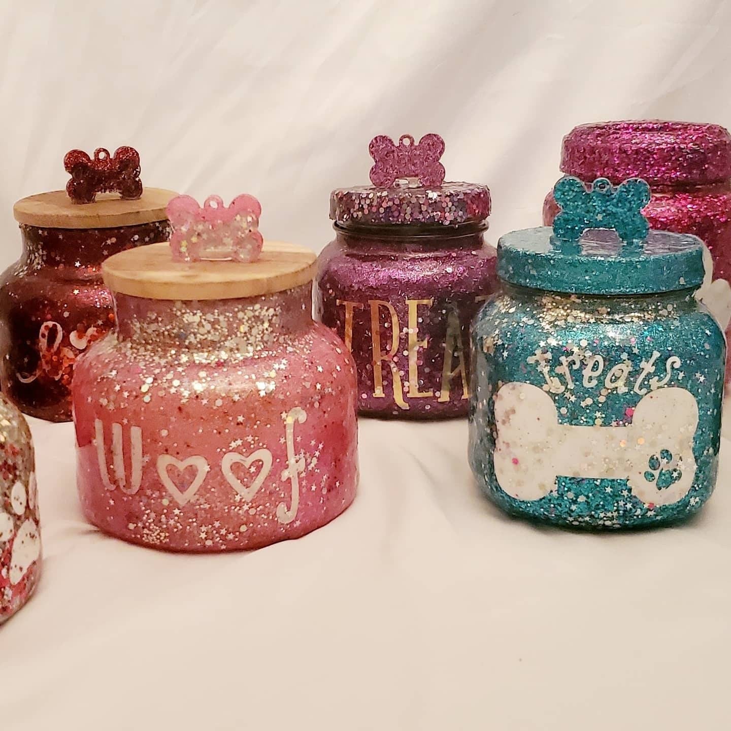 Glitter Treat Jar, Glitter dog treat jar, Glitter cat treat jar, Glitter epoxy treat jar
