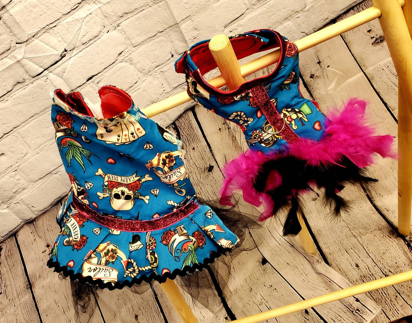 Tattoo print pet harness, Tattoo print pet dress jacket, feather harness jacket, pet harness, cat harness, dog harness, dog dress, pet dress