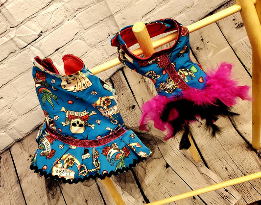 Tattoo print pet harness, Tattoo print pet dress jacket, feather harness jacket, pet harness, cat harness, dog harness, dog dress, pet dress