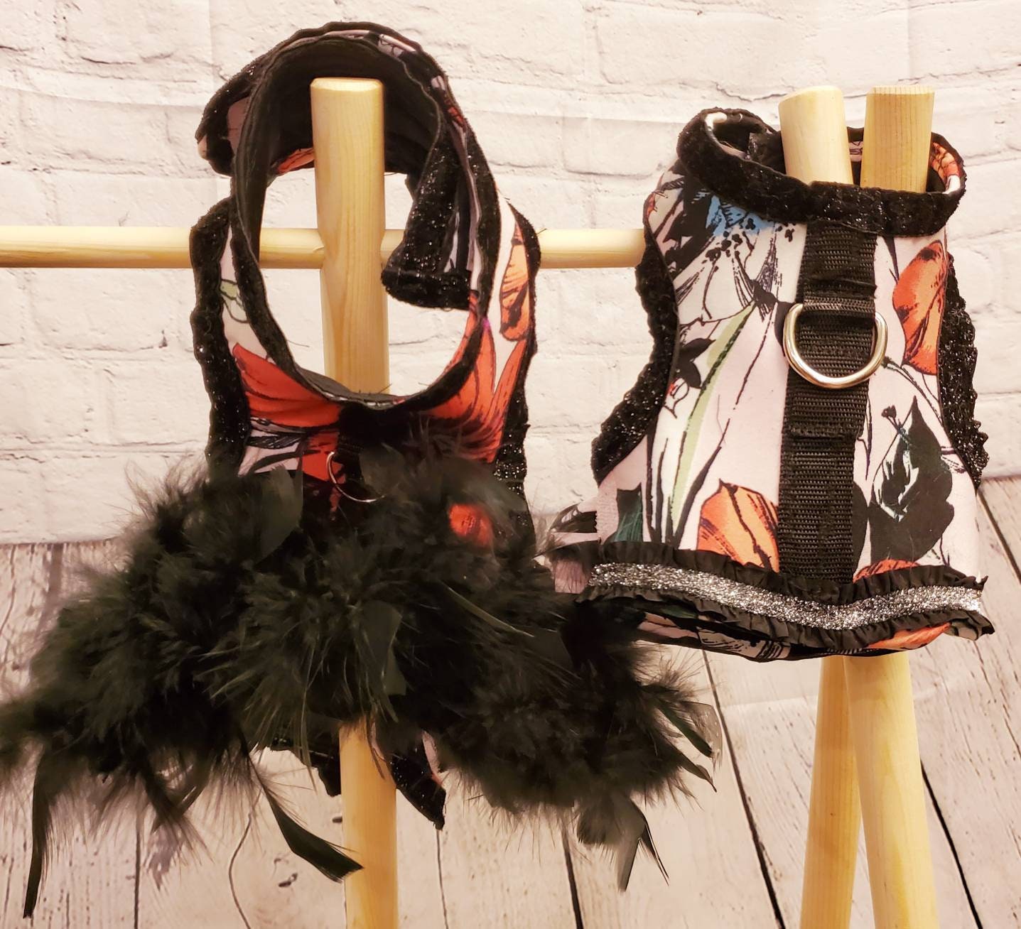 Flower Pet Harness, feather pet harness, flower feather pet jacket harness, flower dress harness, pet harness, pet dresses, dog harness