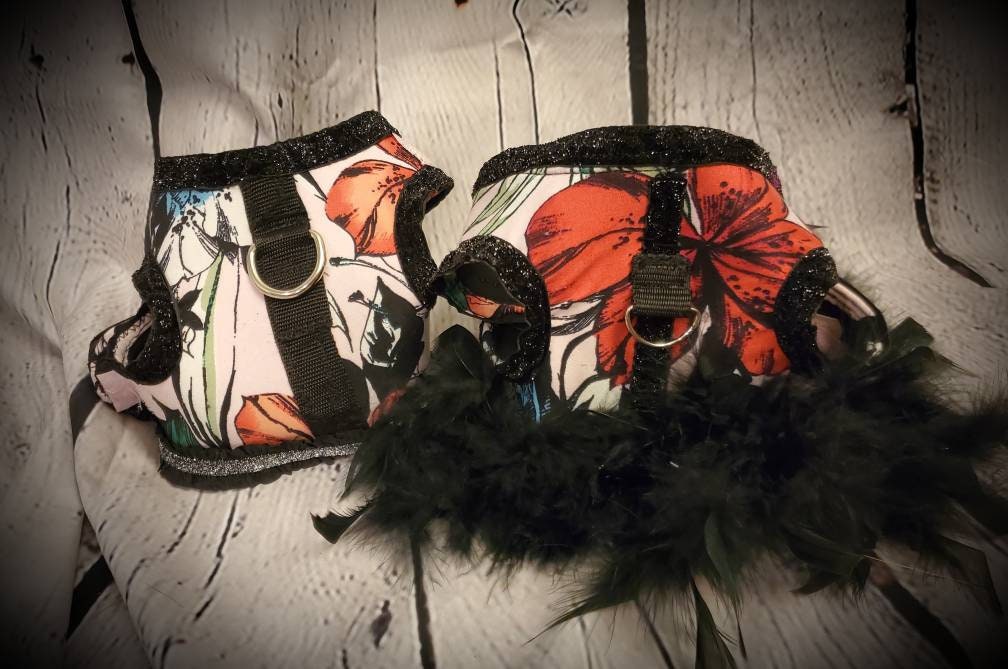 Flower Pet Harness, feather pet harness, flower feather pet jacket harness, flower dress harness, pet harness, pet dresses, dog harness