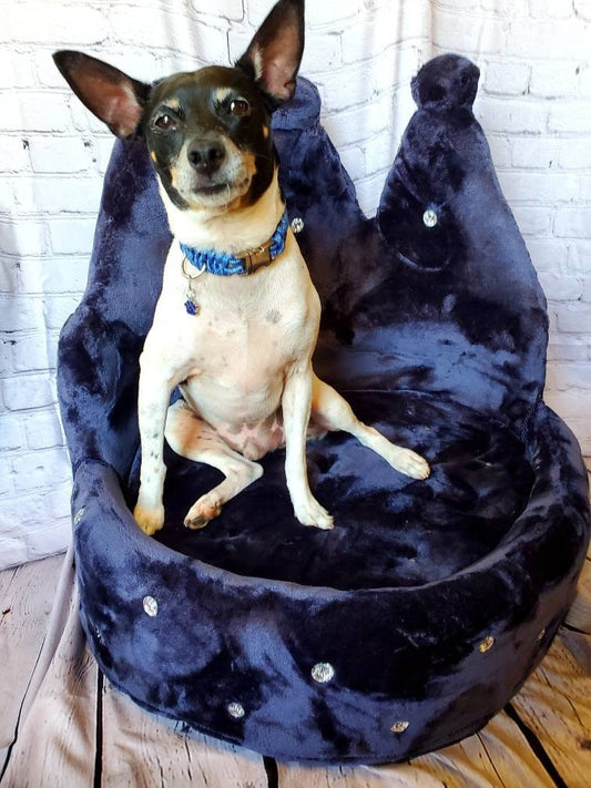 Crown Pet Bed, Crown Cat Bed Crown Dog Bed, Navy Pet Bed, Luxury Crown Pet Bed, round pet furniture, dog luxury bed, cat luxury bed