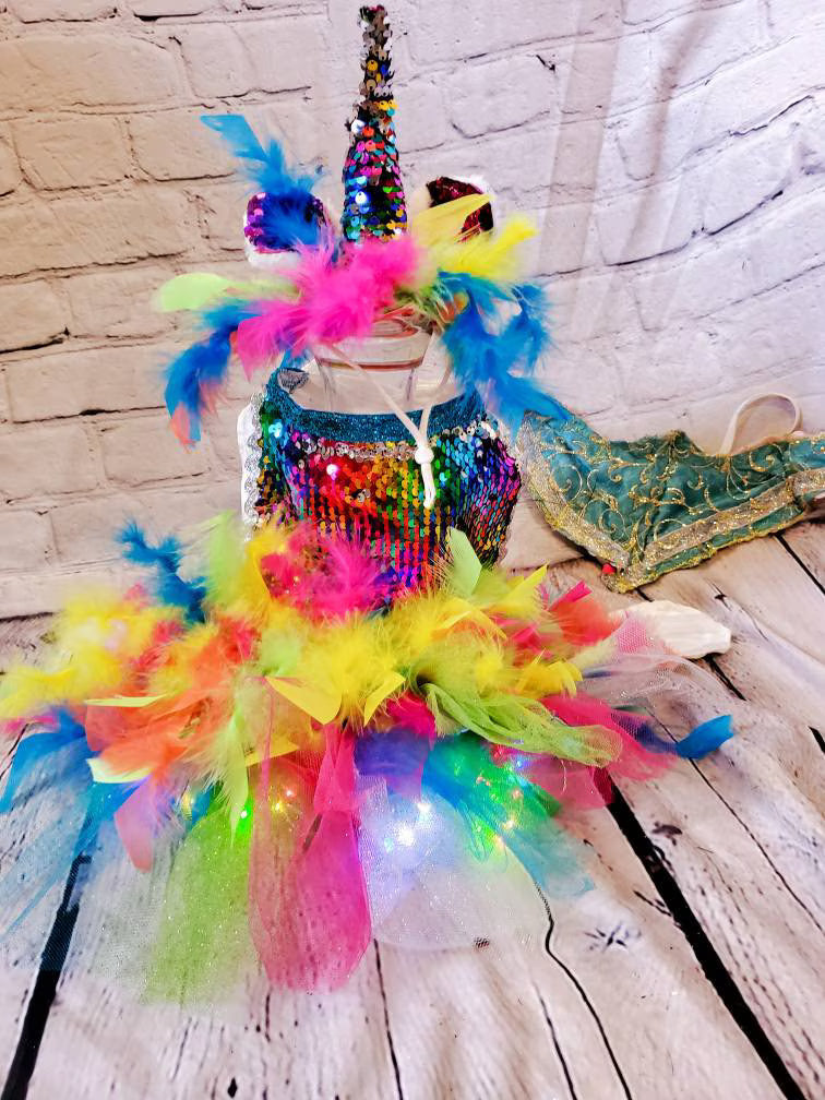 Unicorn Pet Light Up Costume, Sequin Dog Unicorn Costume, Light up pet costume, Light up cat costume, Light up dog costume, rainbow Unicorn pet