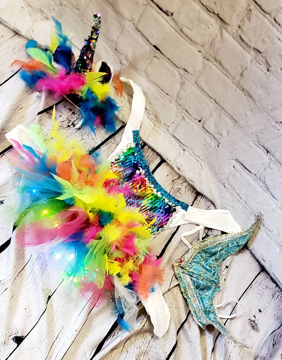 Unicorn Pet Light Up Costume, Sequin Dog Unicorn Costume, Light up pet costume, Light up cat costume, Light up dog costume, rainbow Unicorn pet