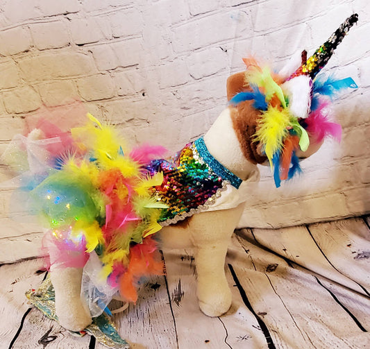 Unicorn Pet Light Up Costume, Sequin Dog Unicorn Costume, Light up pet costume, Light up cat costume, Light up dog costume, rainbow Unicorn pet