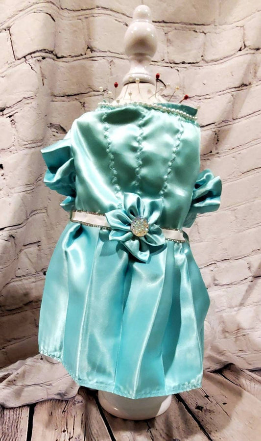 Custom Tiffany blue pet dress, satin pet dress, wedding pet dress, dog dress, cat dress, classy pet dress, wedding pet party, custom dog